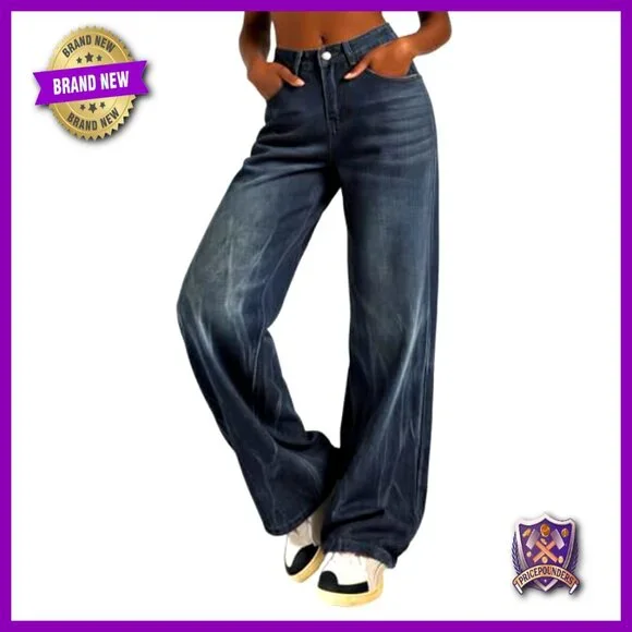 Baggy Wide Leg Jeans, Mid Rise Boyfriend Denim Pants, Y2K Vintage Style - Picture 5 of 7